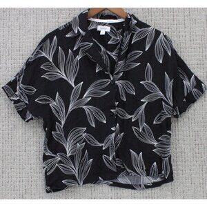 Nicolle Miller Shirt Women Small S Black Casual Floral Button Down Short Sleeve